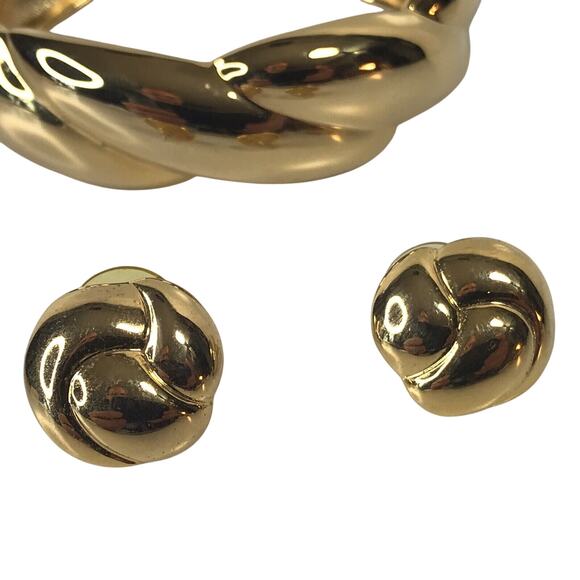 Vintage Bangle Bracelet with Matching Pierce Earrings Gold-Tone Rope Motif - Picture 2 of 6